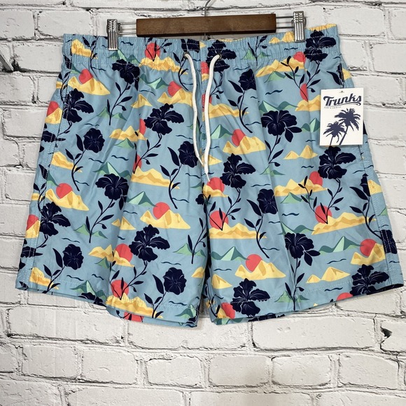 Trunks Surf and Swim Co Short Men Size XL Lined Floral‎ Island Ocean Print 6.5" - Picture 1 of 16